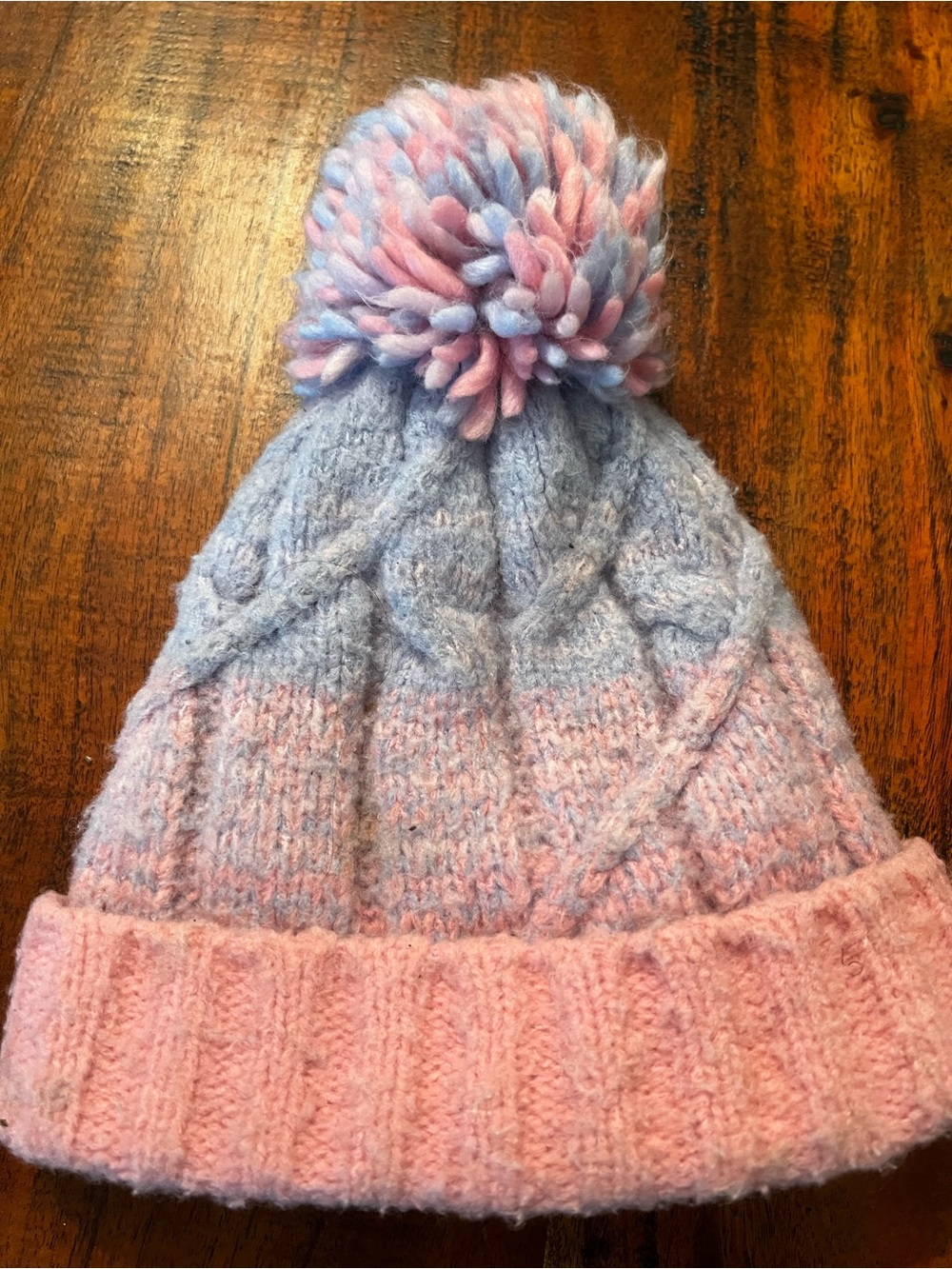 Kids Pom-Pom Knit Beanie Hat - Pink & Light Blue
